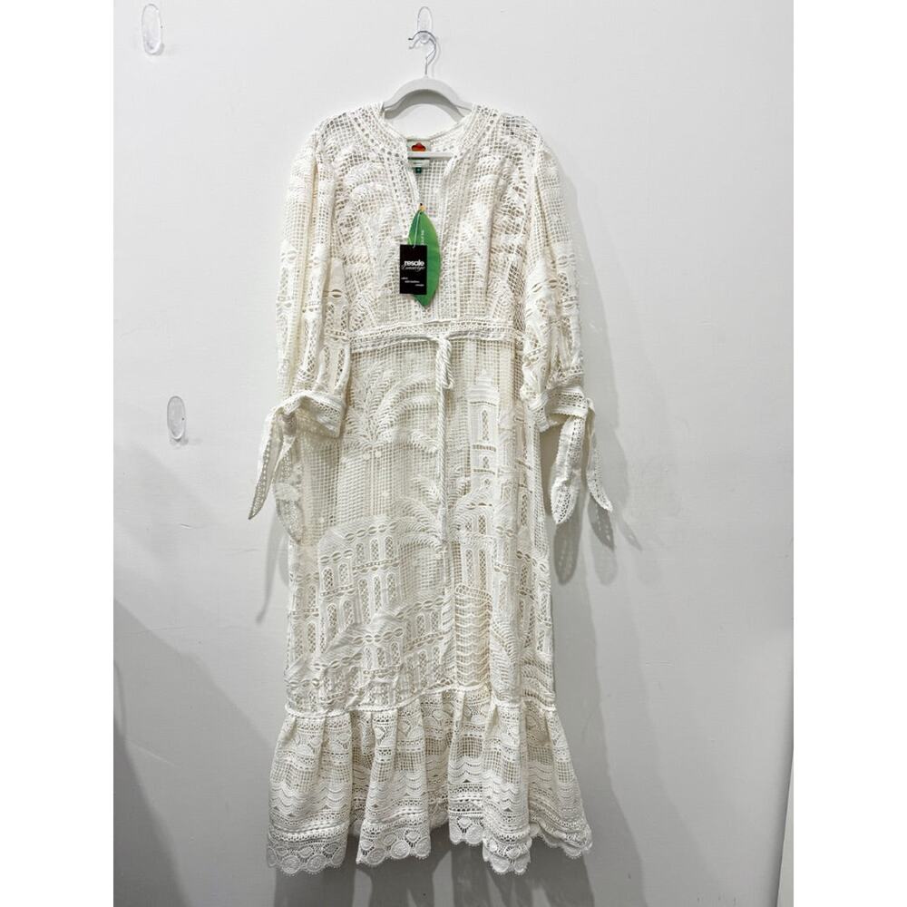 NWT Farm Rio Morada Boa Guipure Lace Crochet Maxi Dress with Slip Off-White XL - Picture 2 of 7